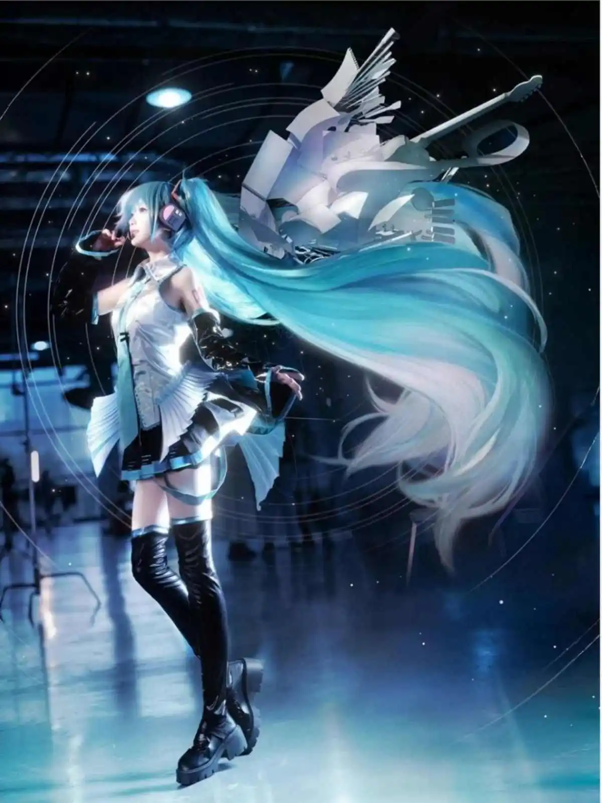 Anime Vocaloid Hatsune Miku Cosplay Costume/Wig/Shoe Set Halloween Christmas Carnival Dance Performance Show Props