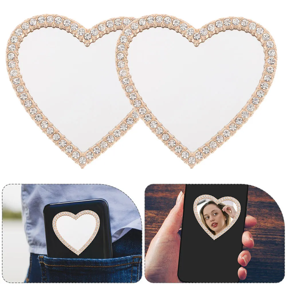 

10Pcs Rhinestones Heart Shaped Compact Mirror Portable Mini Pocket Makeup Mirror Phone Case Charm Decoration Tiny Mirrors