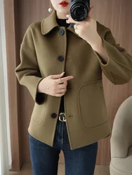 100% Pure Wool Woolen Overcoat Women's Short Korean Style Loose Double-Sided Woolen Coat Small Outer Wear Cashmere Thick