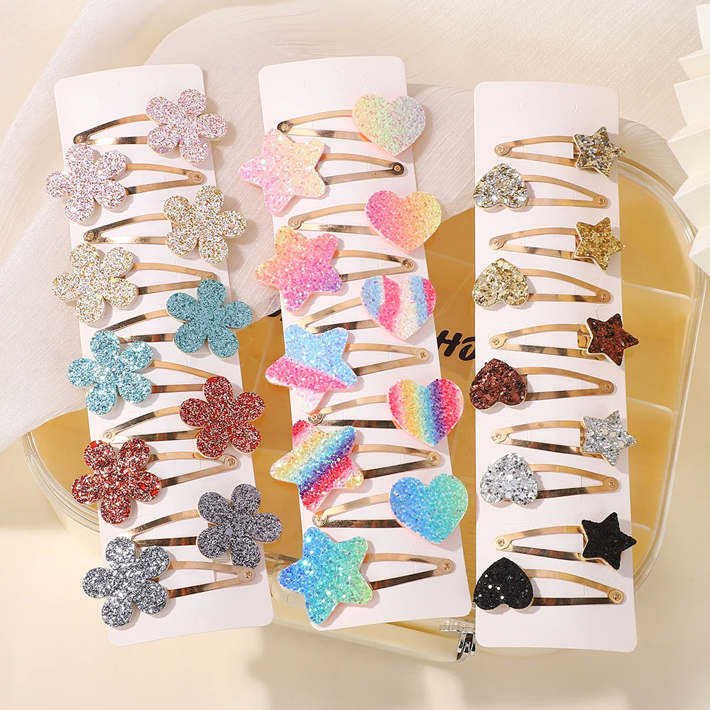 

16/20Pcs Glitter Geometric Alloy Hair Clip for Baby Girls Lovely Five Star Peaches Shape Hair Pins Barrette Kid Hair Accessories