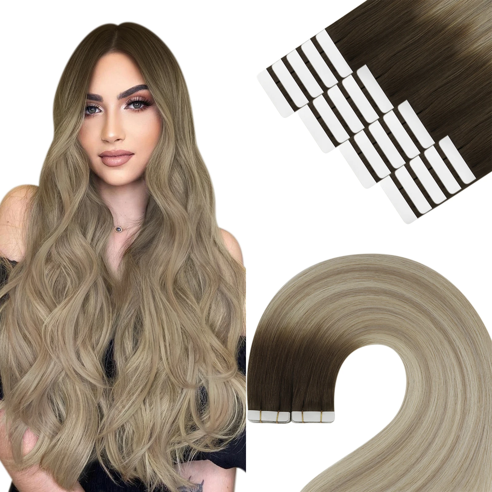 

YoungSee Tape In Remy Hair Extensions Double Sided Tape 100% Human Hair Silky Straight Brazilian Hair 30-100G 20P-40P For Woman