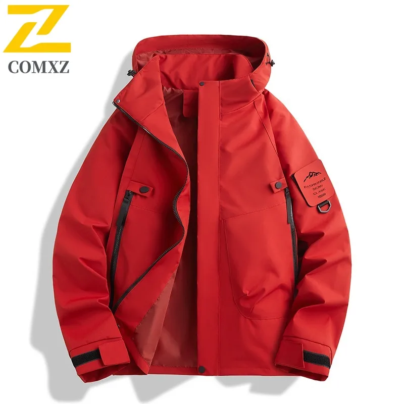 COMXZ Men Chaqueta Handsome Multi Pocket Hooded Loose Korean Trendy Camping Fishing Jackets 2025 Daily Comfortable Stylish Coat