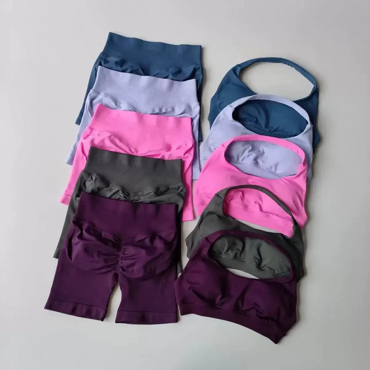 2pcs Sexy Halter Neck Beautiful Back High Waist Peach Gym Sports Bras Set Suit Pilates Gathering Training Yoga Vest Fitness Bra