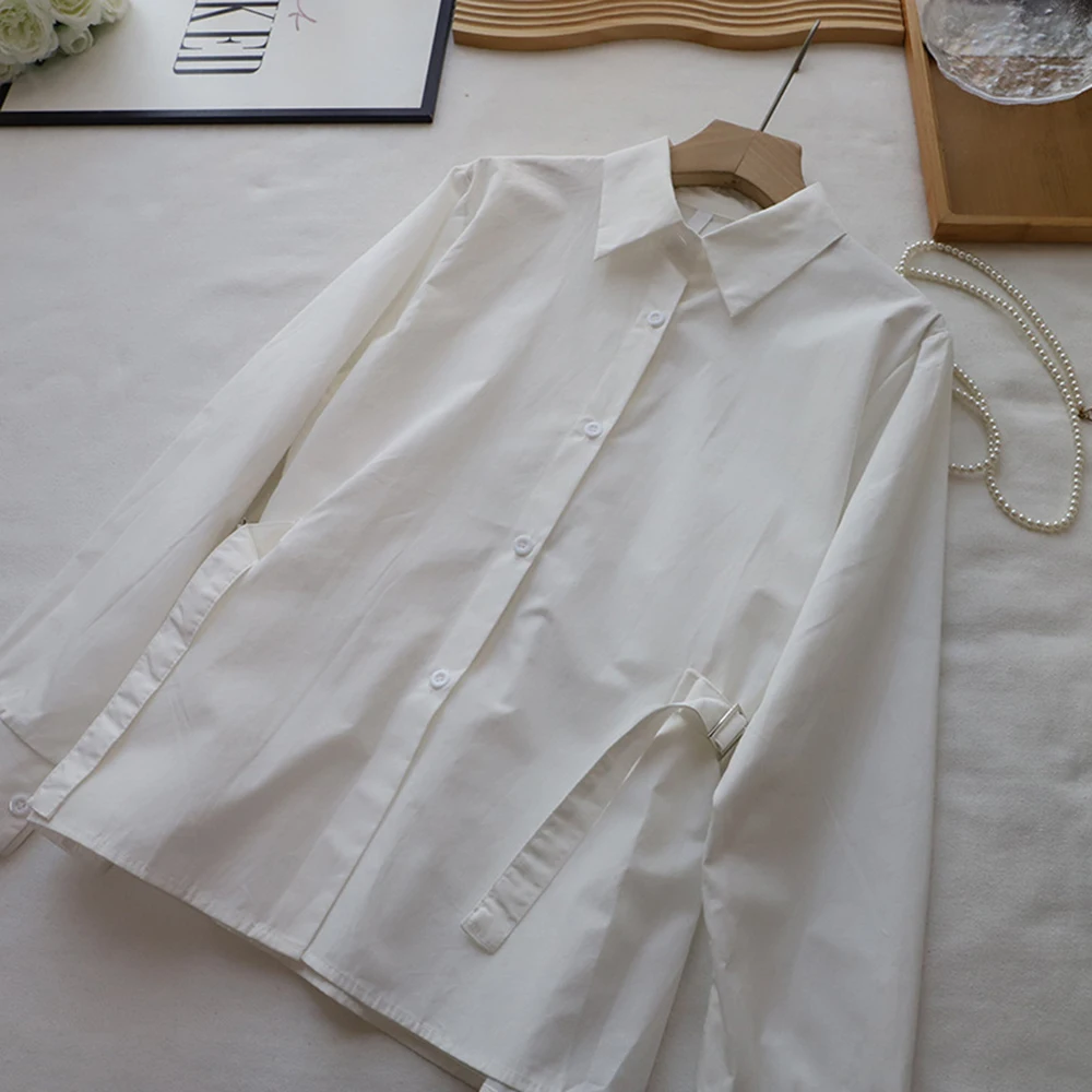 

Универсальная белая рубашка с длинными рукавами и застежкой на талии, женская осень 2023, новый модный элегантный однобортный пригородный топ в корейском стиле