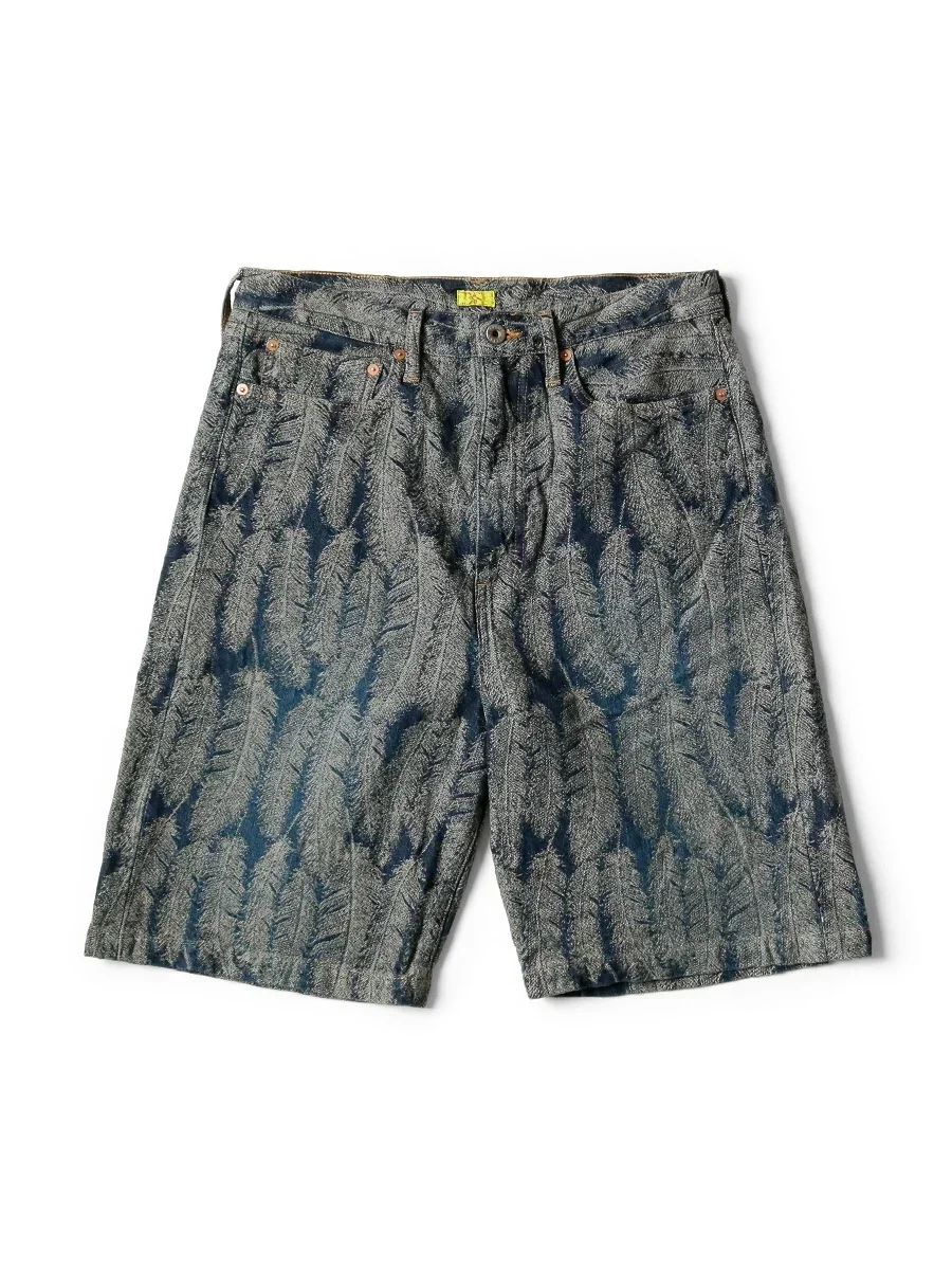 New Arrival Feather Pants for Men Cotton Clothing Summer Blue Denim Shorts Non Kapital