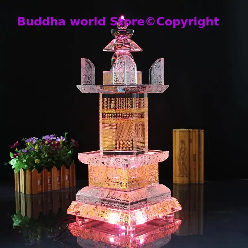 35CM Large Asia Buddhism Sarita stupa Pagoda HOME Sutra Shurangama Mantra talisman buddha dagoba tower crystal pagoda statue