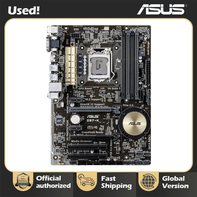 Asus Z97-K Desktop Motherboard LGA 1150 DDR3 USB2.0 USB3.0 M.2 32GB For I3 I5 I7 CPU Z97 Original motherboards free shipping