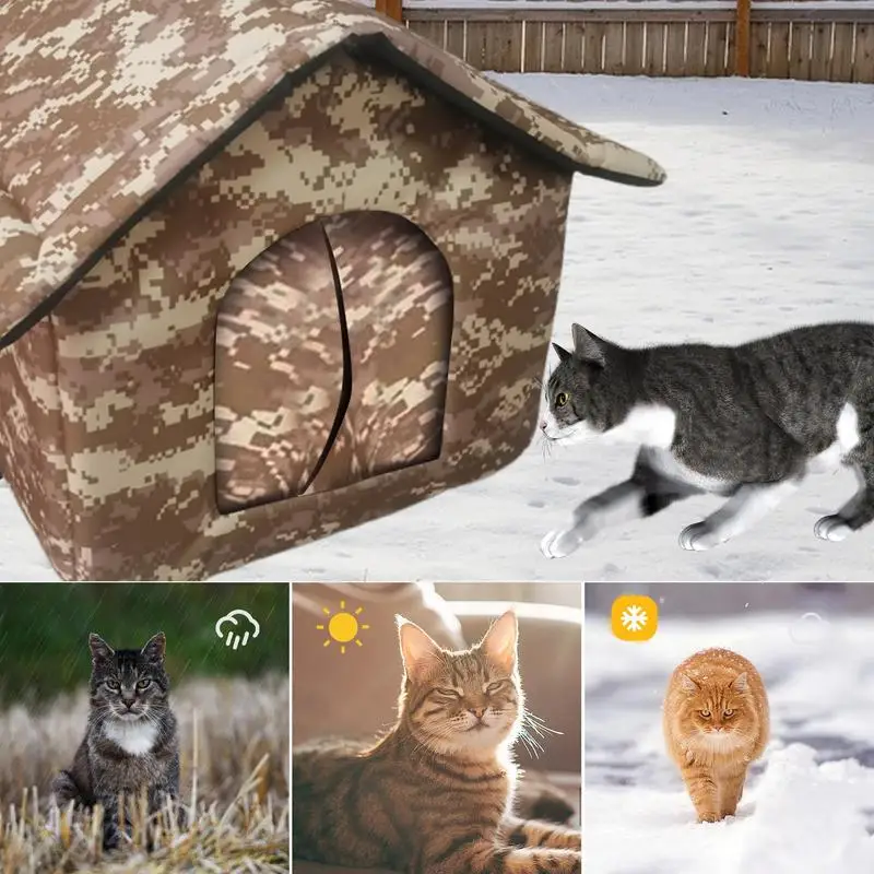 Outdoor Feral Cat House Weatherproof Warm Shelter for Winter Outside Shelter for Winter Pet House with Door Cold Weather House