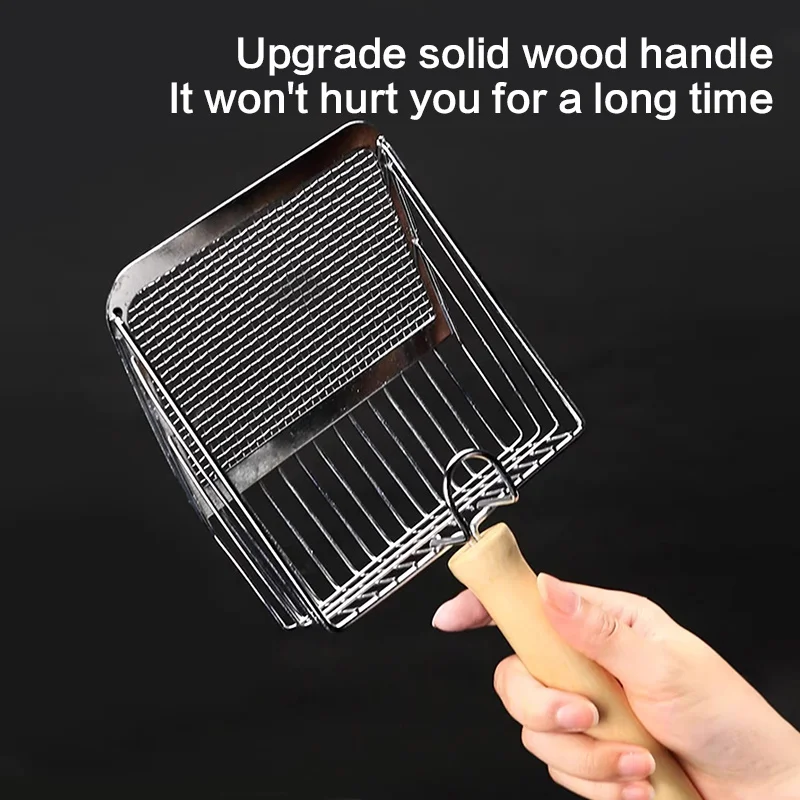 Washable Cat Litter Shovel Stainless Steel Wooden Handle Cat Litter Scoop Kitty Litter Scoop Cats Toilet Cleaning Shovel Tool