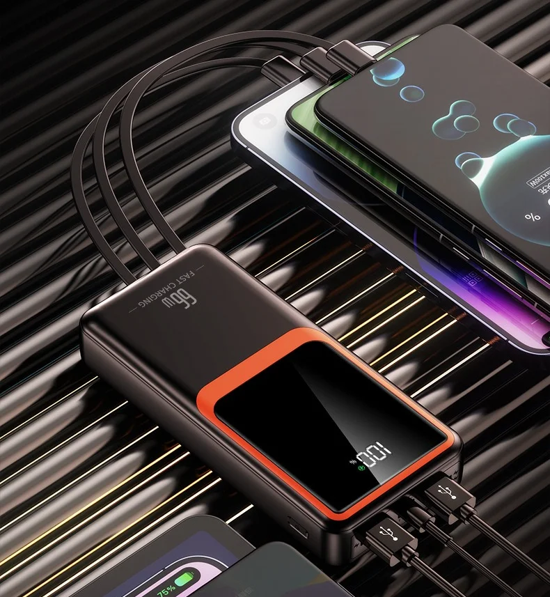 10000 мАч, 22,5 Вт, сверхбыстрая зарядка, внешний аккумулятор со встроенными кабелями — портативное зарядное устройство для IPhone, двойной выход