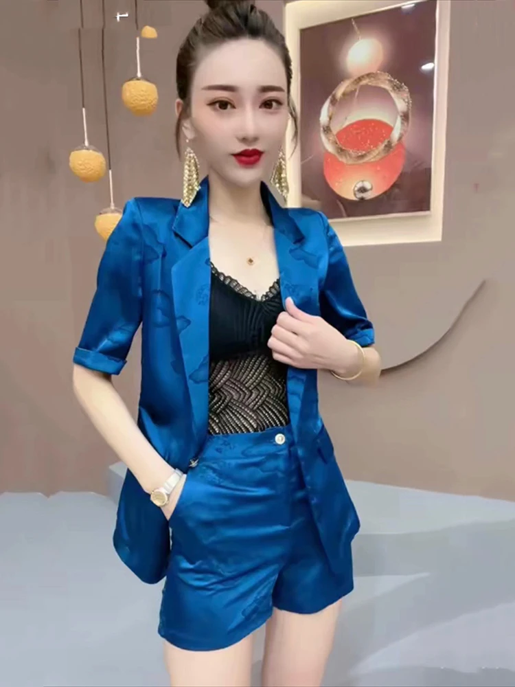 

High-end professional suit set for women 2022 summer new high-quality slimming short sleeved jacket+shorts commute set