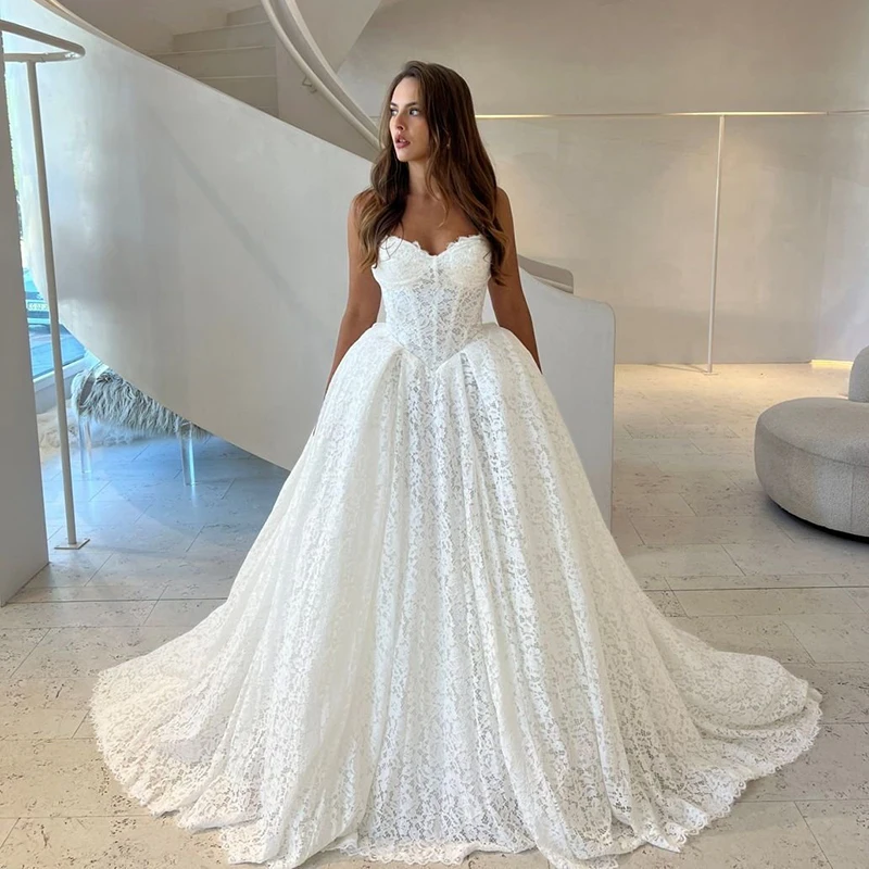 

Eightree 2026 A-Line Wedding Dresses Sweetheart Lace Sleeveless Evening Bridal Dress White Wedding Ball Prom Gowns Customized