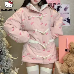 Sanrio Hello Kitty Embroidered Cute Cartoon Women's Cotton Down Coat With Thickened Inner Lining And Velvet Coat for Winter