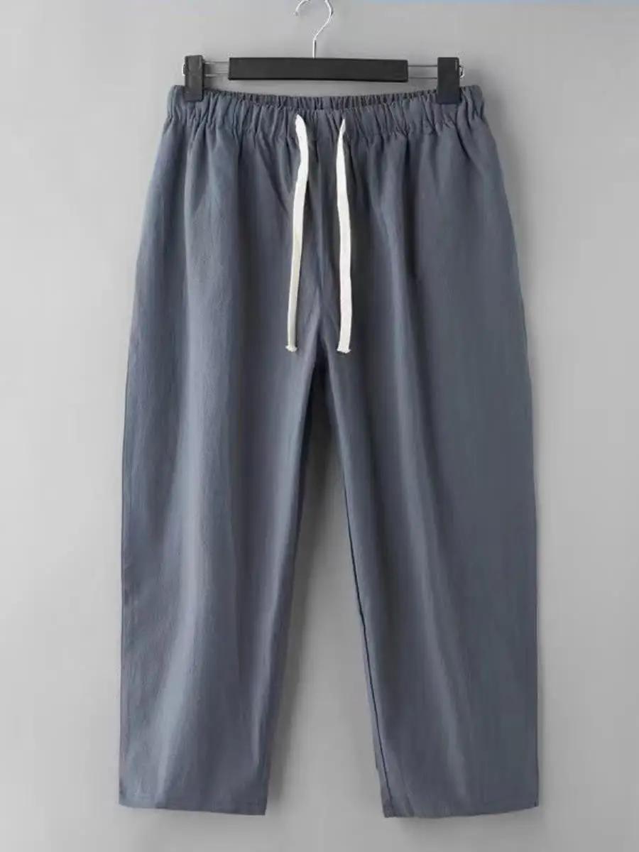 

Men's Cotton Linen plus Size Nine-Foot Casual Pants Breathable Sweat-Wicking Comfortable Spring Summer Straight Leg Trousers