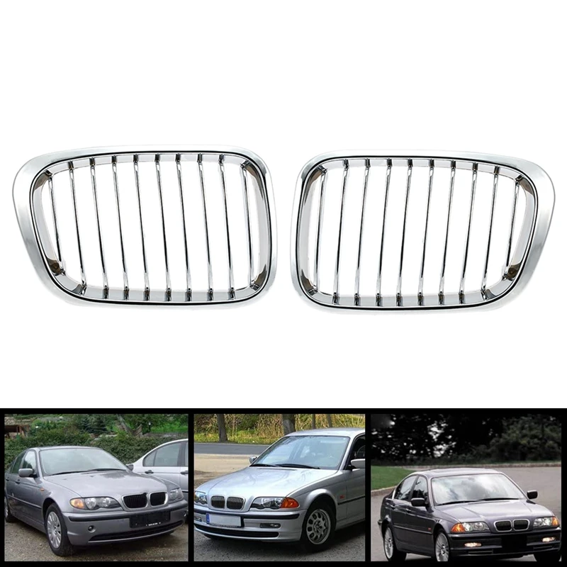 

2X Chrome Front Hood Kidney Grille Grill For BMW 1998-2001 E46 320I 323I 325I 328I 330I 4-Door Sedan