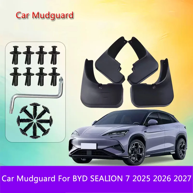 4PCS ABS Car Fender Mud Flaps For BYD SEALION 7 2025 2026 2027 Auto Splash Guard Anti-dirt Wear-resistant Body Accessories