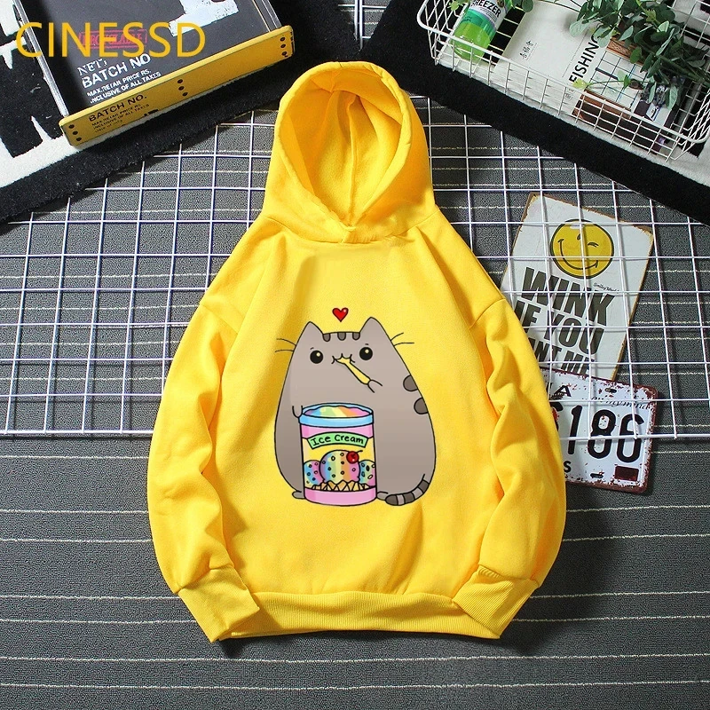 

Children Hooded 3-12 Year Fat cat fashion Print Kids Boys Girls coat leisure Sweatshirt Toddle spring autumn tops Clothing