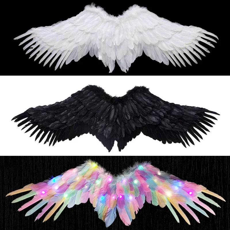 Black White Angel Feather Wings Headband Wands Holiday Party Props Scene Layout Catwalk Demon Devil Wing Show Birthday Halloween