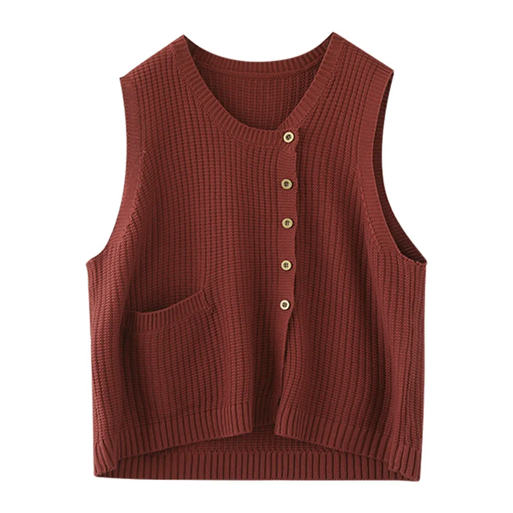 Spring Autumn 2024 Ladies knitting Sweater Vest Jacket Loose Sleeveless Women\'s Waistcoat  Fashion Female Pullover Clothing Tops