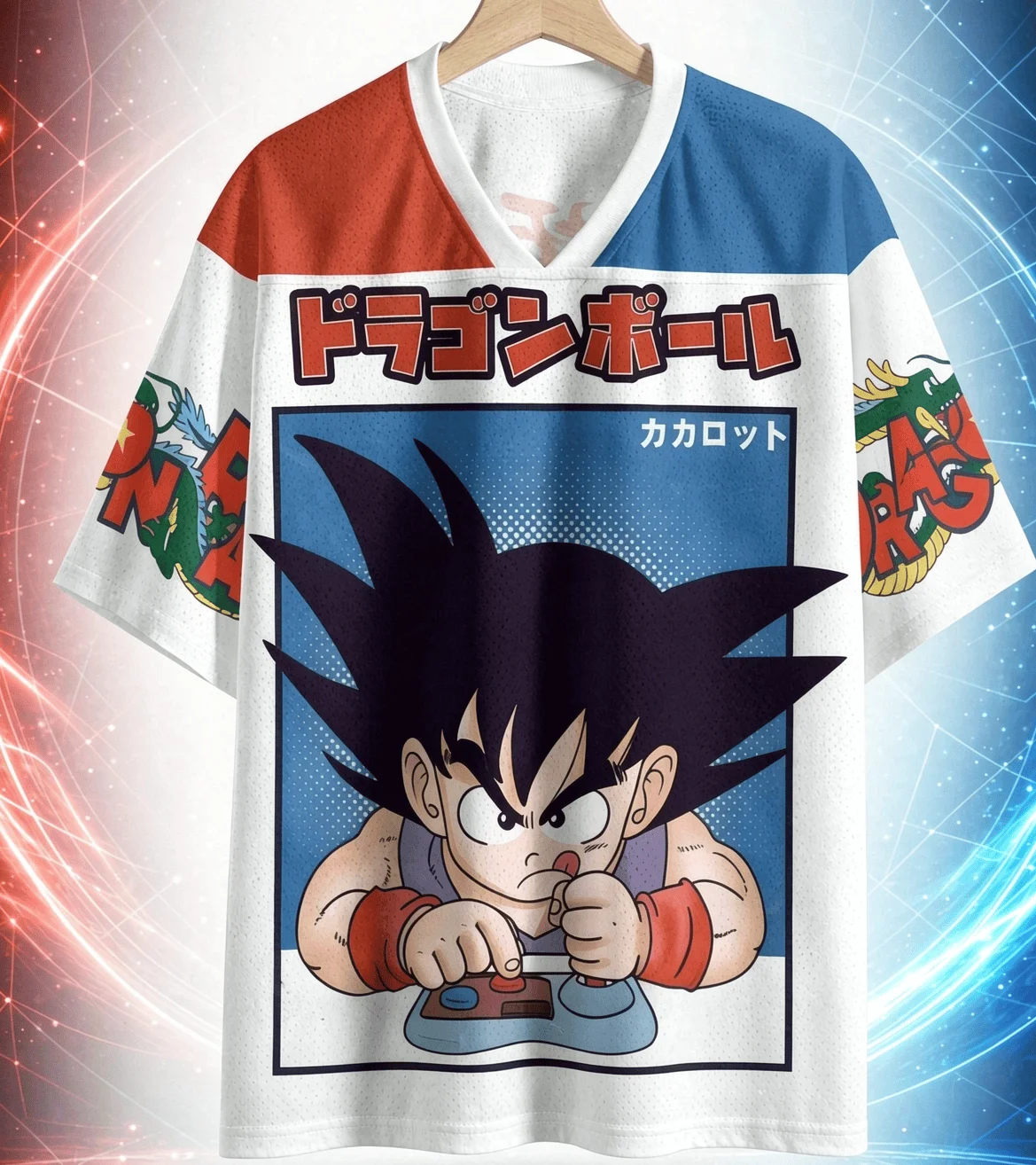 2026/27 Dragon Ball Wukong Retro-Spiel V-Ausschnitt T-Shirt, schnelltrocknendes, atmungsaktives Mesh-T-Shirt, geeignet für Anime-Fans und Eltern mit Kindern
