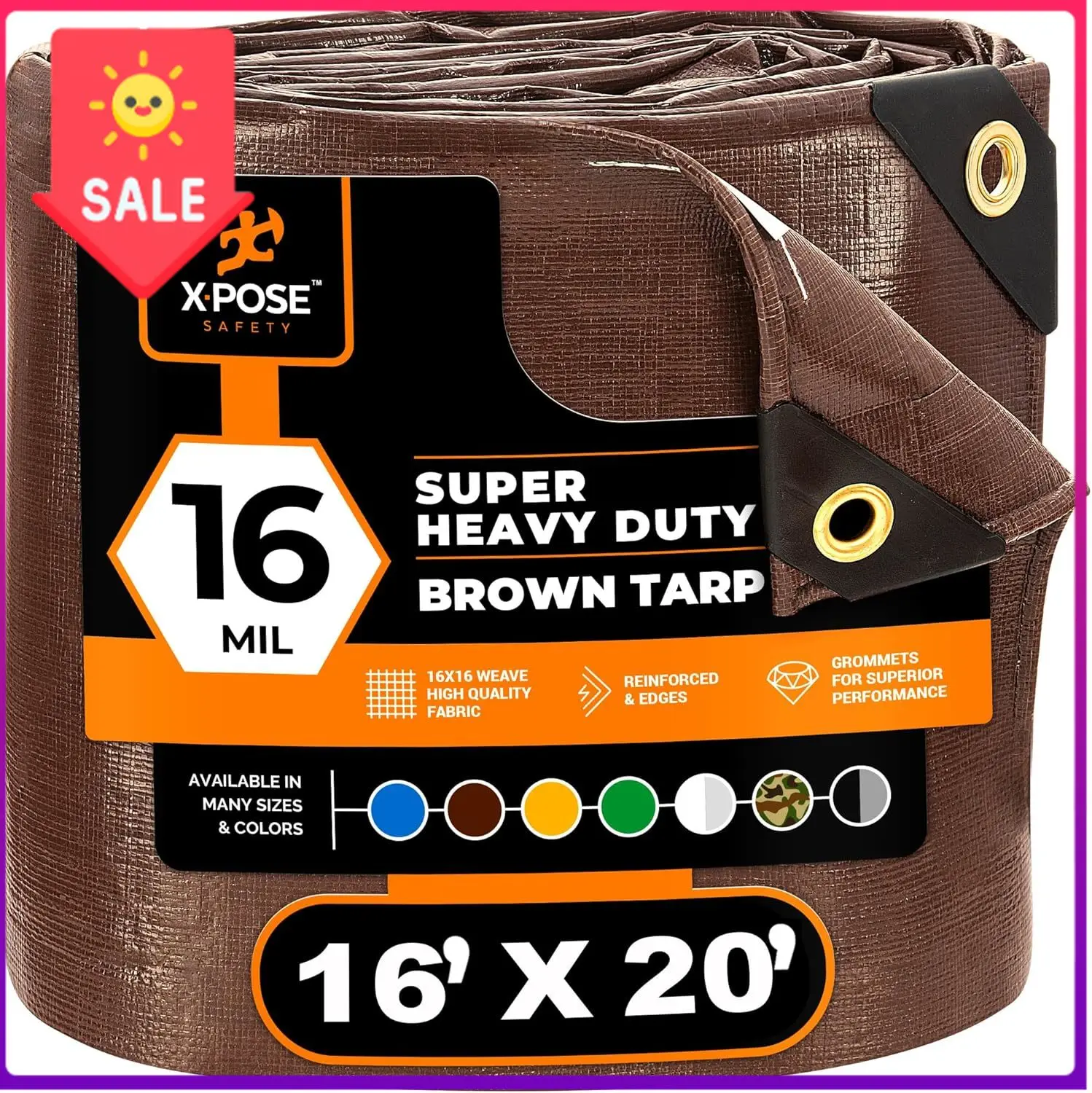 16' x 20' Super Heavy Duty 16 Mil Brown Poly Tarp Cover - Thick Waterproof, UV Resistant, Rip and Tear Proof Tarpaulin