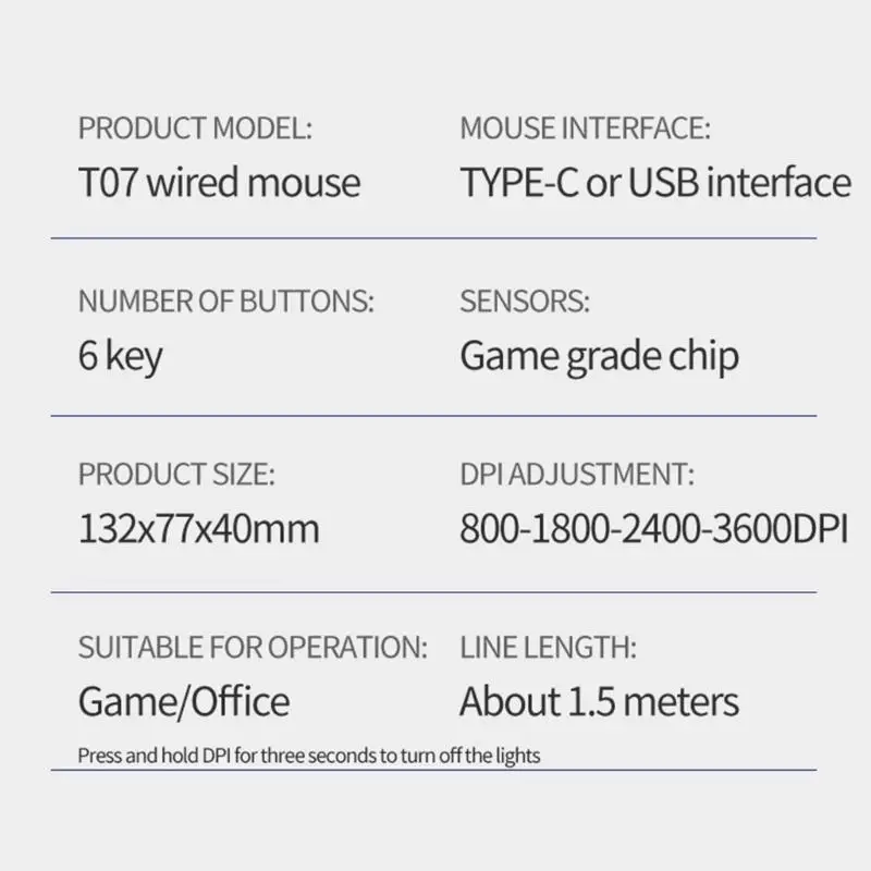 Mouse da gioco USB C con cavo TypeC con dropship ergonomico retroilluminato regolabile da 3600 DPI