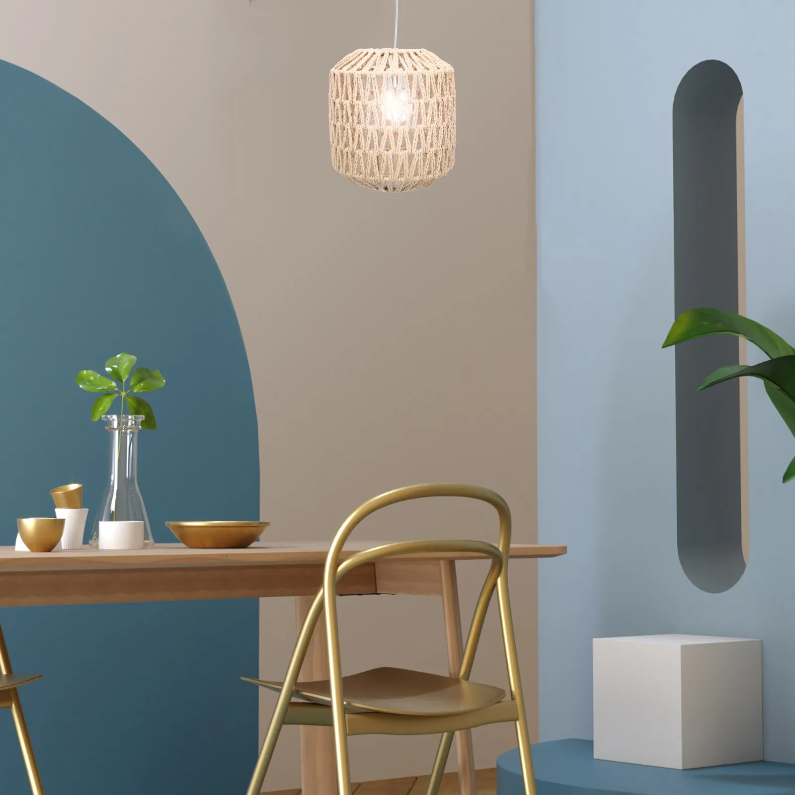 

Creative Imitation Rattan Lamp Shade Woven Design Vintage Style Light Cover for Home Decor Dining Room Bedroom Cafe Use