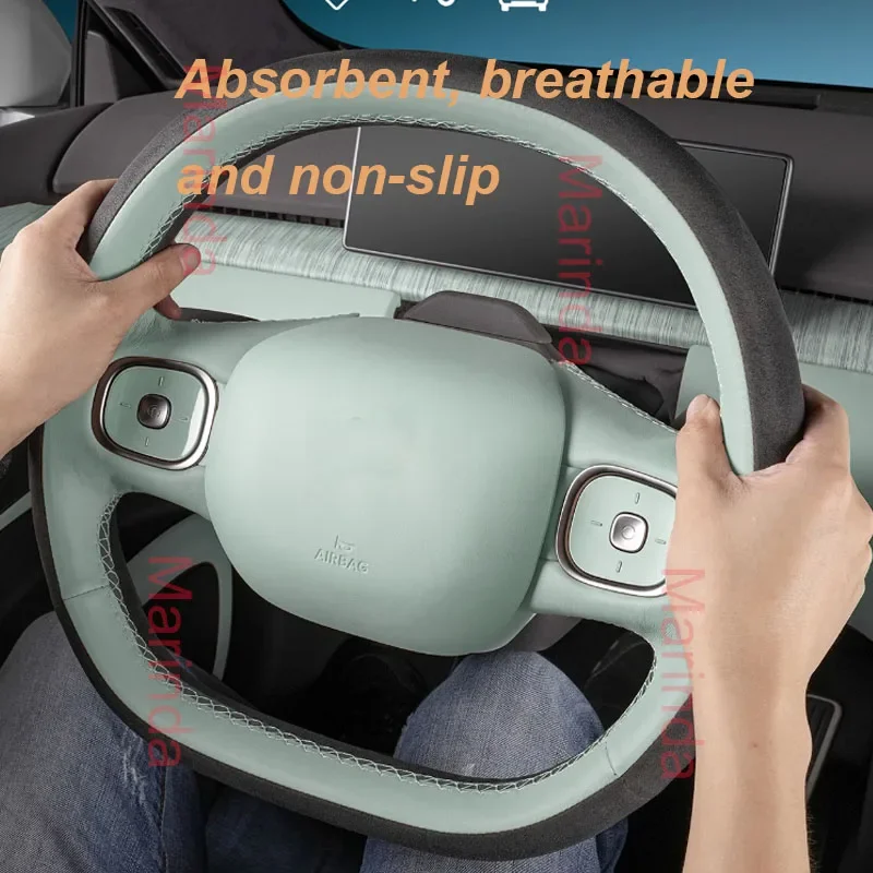 Car Hand Sewing Steering Wheel Cover for Nio ET5 2023 Non-slip Wear-resistant Sweat Absorbing Seude Cover Interior Accessories