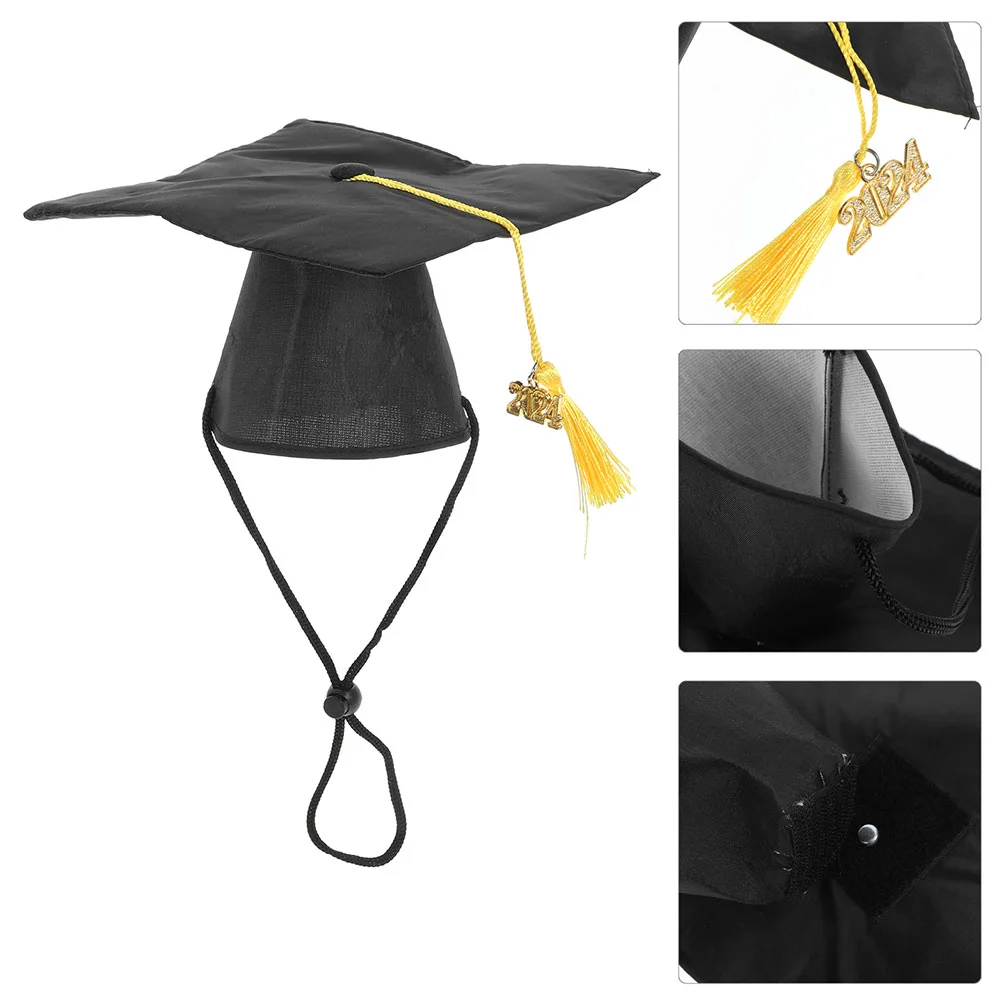 

2 Pcs Cap Graduation for Medium Dogs Pet Hat Holiday Costume Accessory Pendant Black Cloth Hats