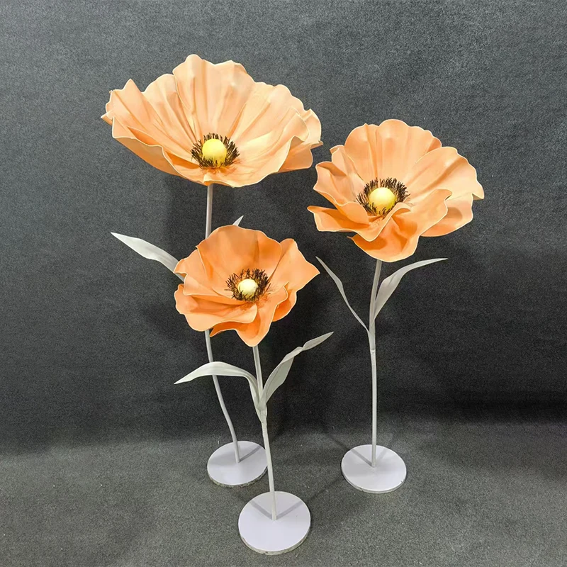 3Pc Set Giant Flower Poppy PE Artificial Flowers Outdoor Garden Wedding Road Guide Flower Stand Stage Party Decor Window Display