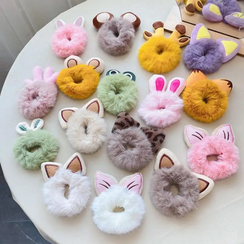 Colorful Hair Bands Fluffy Plush Cartoon Hair Ties Warm Autumn Winter Elastic Scrunchies Women Girl Hair Ropes Hairwear