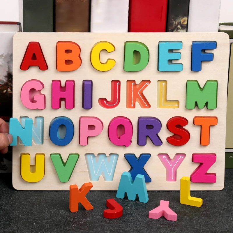 

Colorful Wooden Capital Lowercase Alphabet Number Puzzle Board Kids Early Educational Cognitive Shape Matching Learning Toy