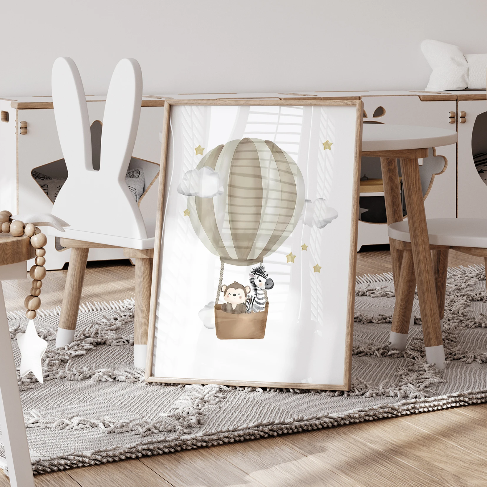 3pcs Personalized Custom Name Cartoon Hot Air Balloon Wall Art Print Picture Canvas Poster Painting For Living Room Home Decor