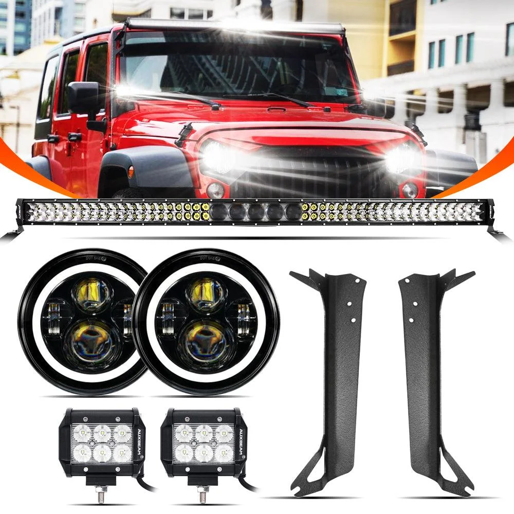 

For Jeep Wrangler TJ 1997-2006 52inch Straight LED Light Bar Bracket A-pillar 4 inch LED Work Light Holder 7" LED HALO HEADLIGHT