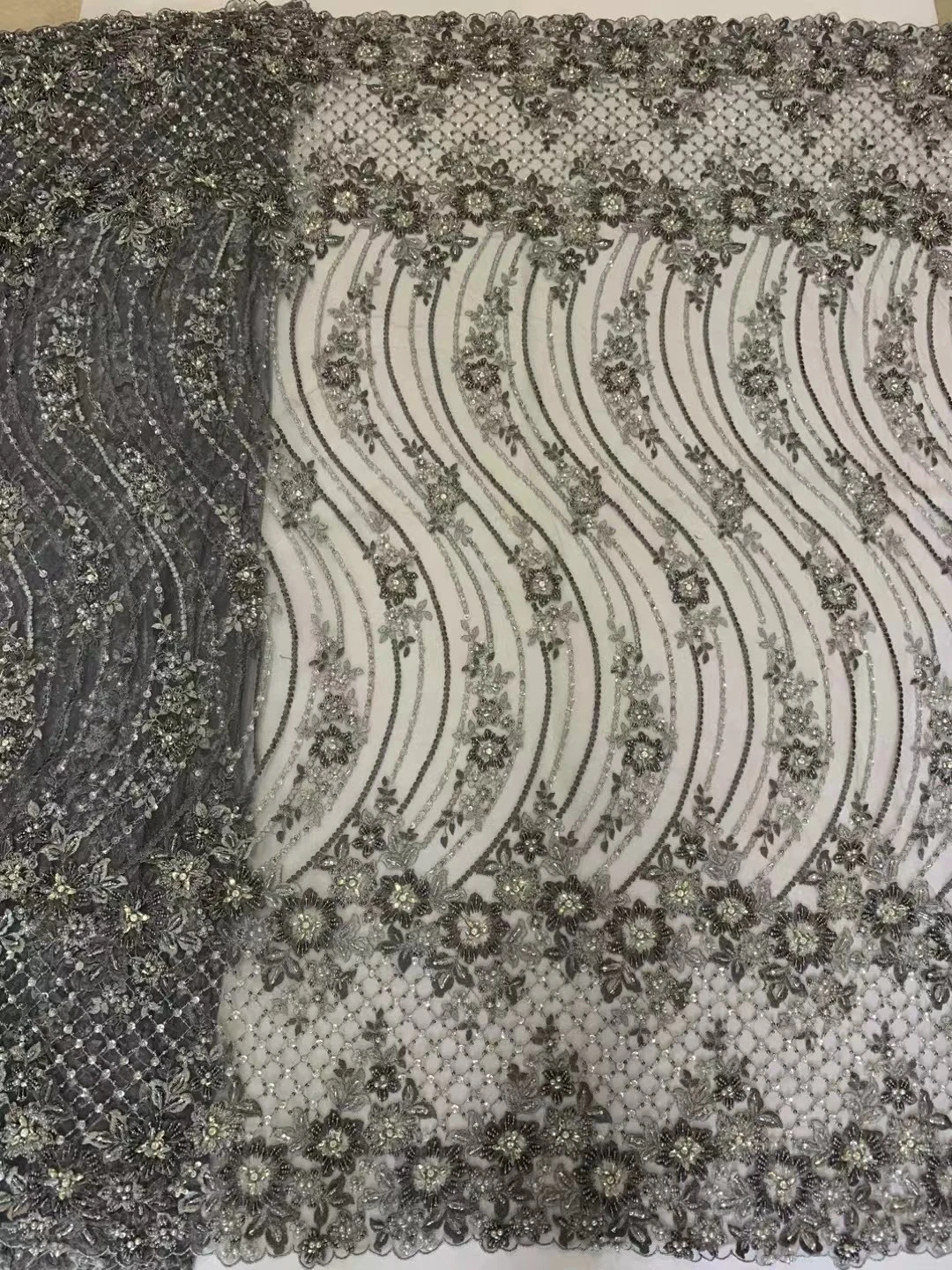 

2024 luxury sequins beaded embroidery lace fabric for custom wedding dress lace fabric dress design