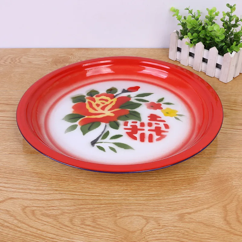 30/36/40cm Fruit Plates Ancient Chinese Aristocratic Tea Tray Household Fruit Tray Pure Handicraft Enamel Stainless Steel Tray