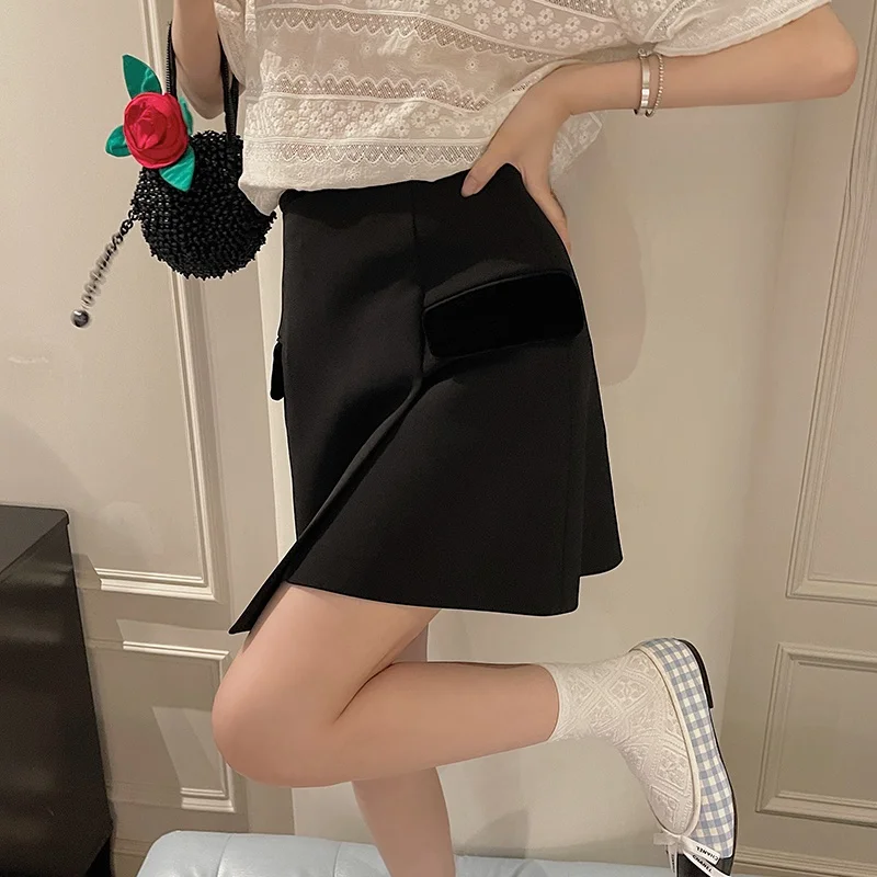 

VIMAS Velvet Patchwork Retro High Waist Little Bla Dr Korean Sle Commute Casual Polyester Spandex Skirt