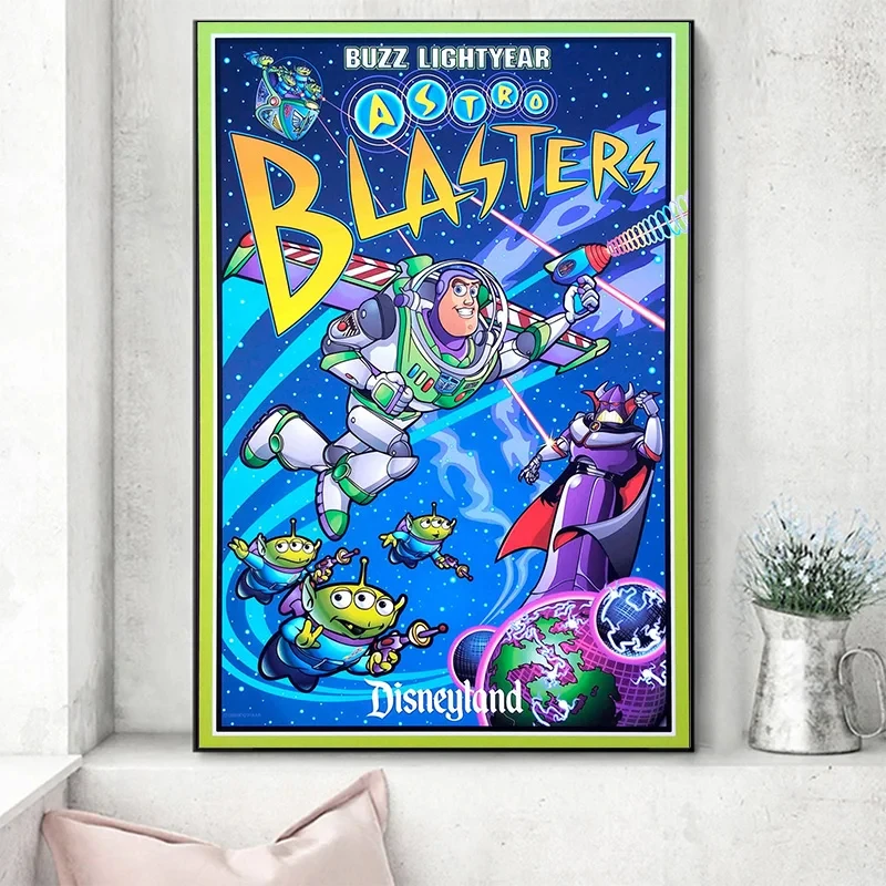 Disney Buzz Lightyear Astro Blasters Poster Disneyland Magic Kingdom Toy Story Wall Art Canvas Painting Nursery Home Decor