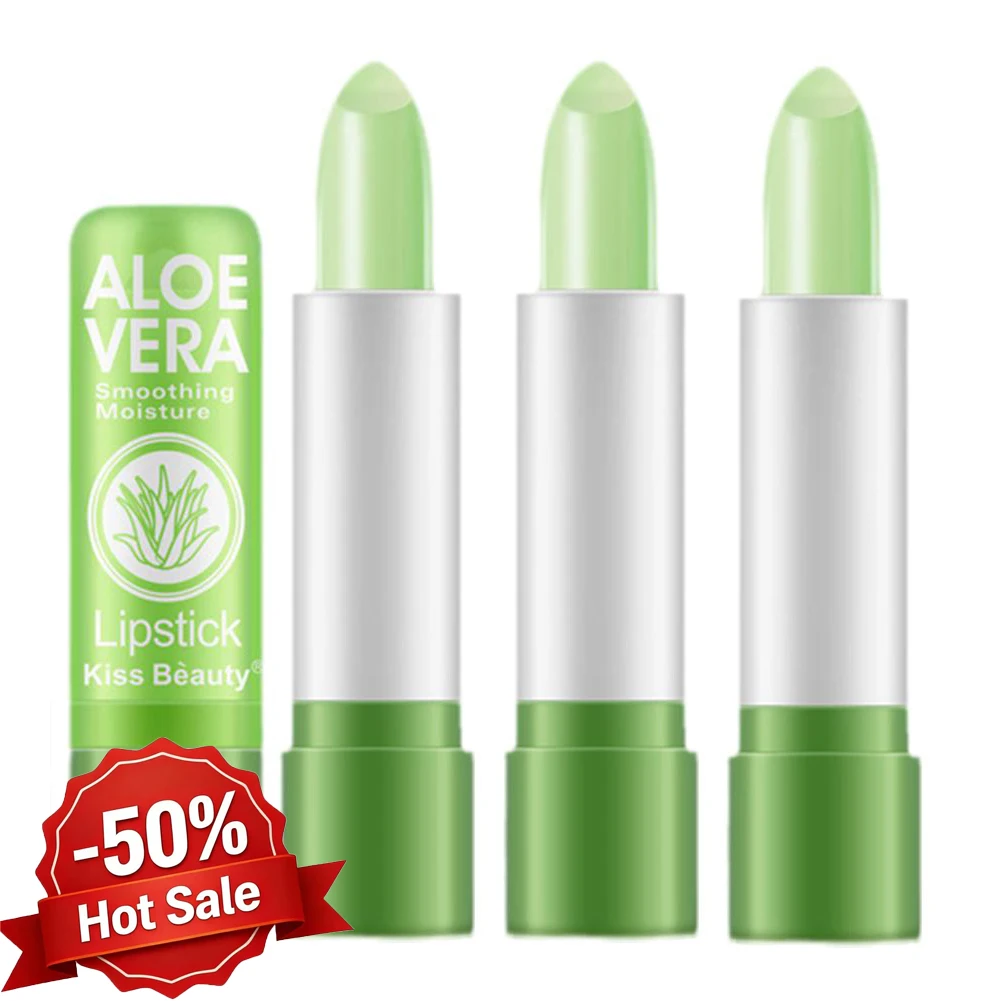 3 Pezzi Balsamo Labbra all'Aloe Vera Rossetto Cangiante dal Verde al Rosa Naturale Profondamente Idratante Balsamo Labbra Colorato