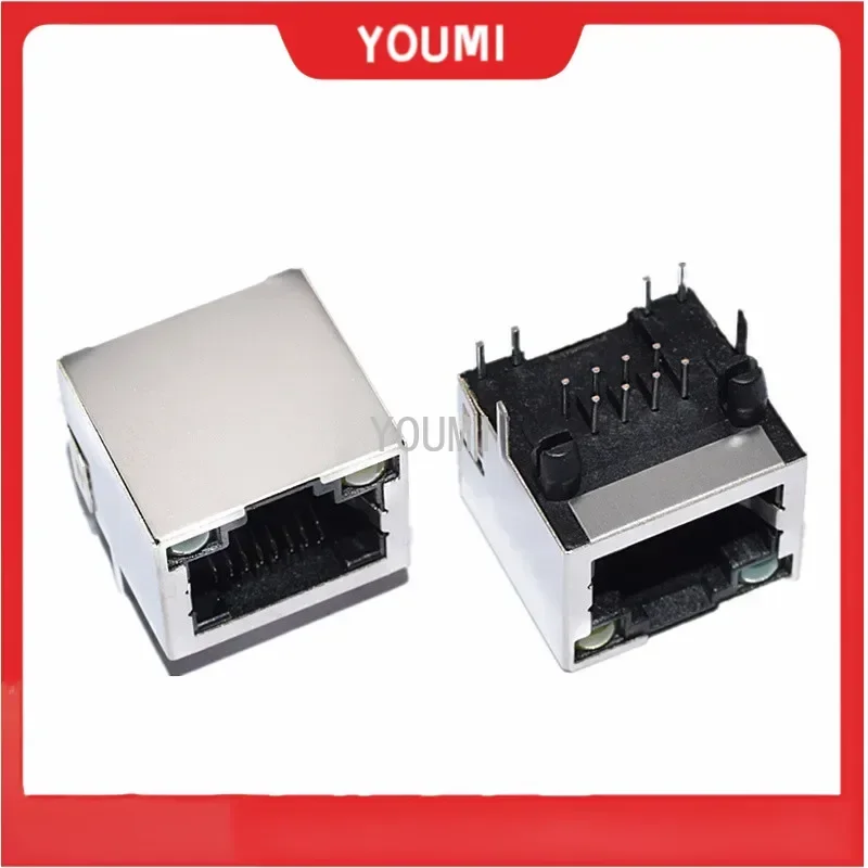 10PCS RJ45 Network Ethernet FEMALE SOCKET with Light RIGHT ANGLE 56 8P8C Female Jack Connector