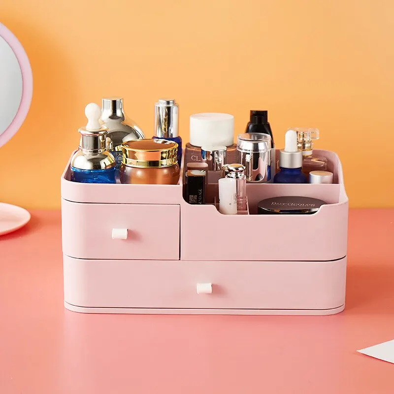 

New Storage Multifunction Big Capacity Make Up Organizer Desk Plastic Solid Color Jewelry Lipstick Dustproof Drawer Type