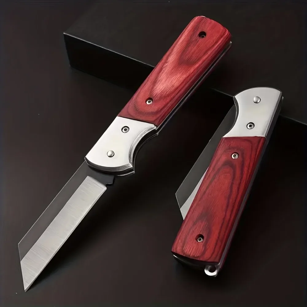 Portable Pocket Folding Knife Stainless Steel Blade Wooden Handle Travel Camping Outdoor Tools