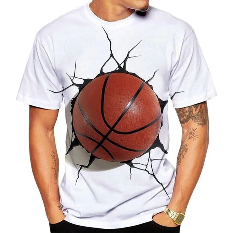 Basketball Printed T-Shirts Summer Outdoor Casual Outfits Sports Short Sleeve Top Quick Drying Tee Shirt Oversized Men Clothing