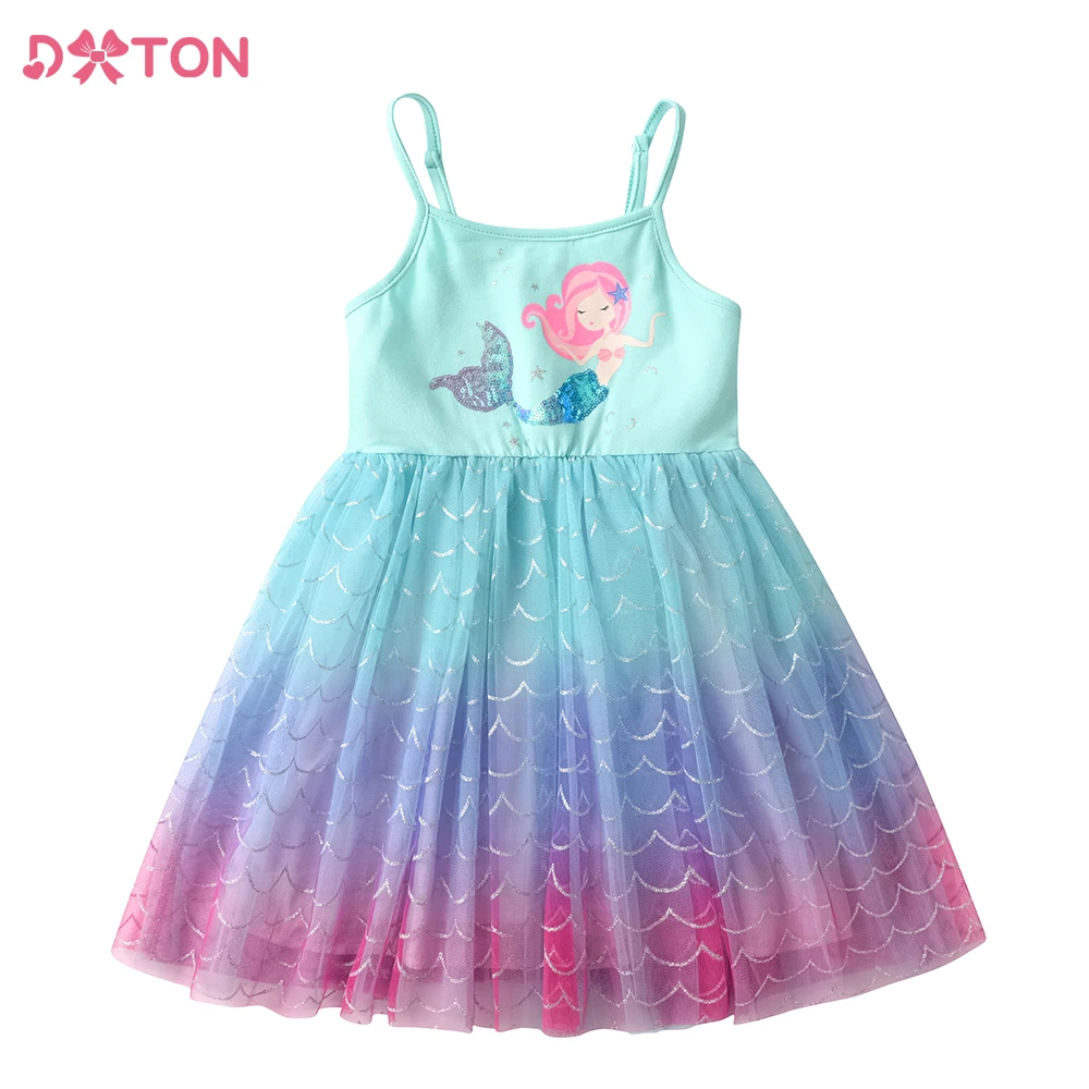 

DXTON Mermaid Dress For Girls Sling Suspended Gradient Summer Kids Dress Cartoon Sequined Princess Dress Children Party Costumes