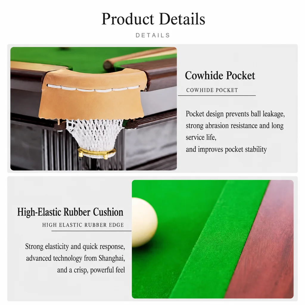 Commercial-Grade 9-Foot Pool Table Marble Top Leather Pockets Solid Wood Rails Durable Eco-Friendly Design Ball Return System