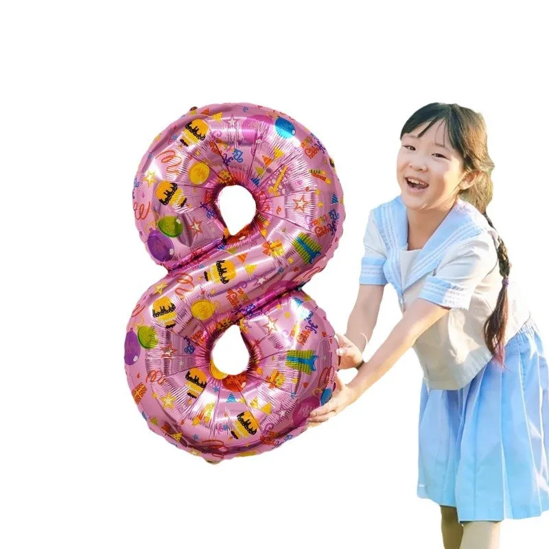 

32Inch Pink Aluminum Foil Number Balloon Happy Birthday Digital Balloons Children Girls Happy 1st 2nd 3rd Birthday Party Decor