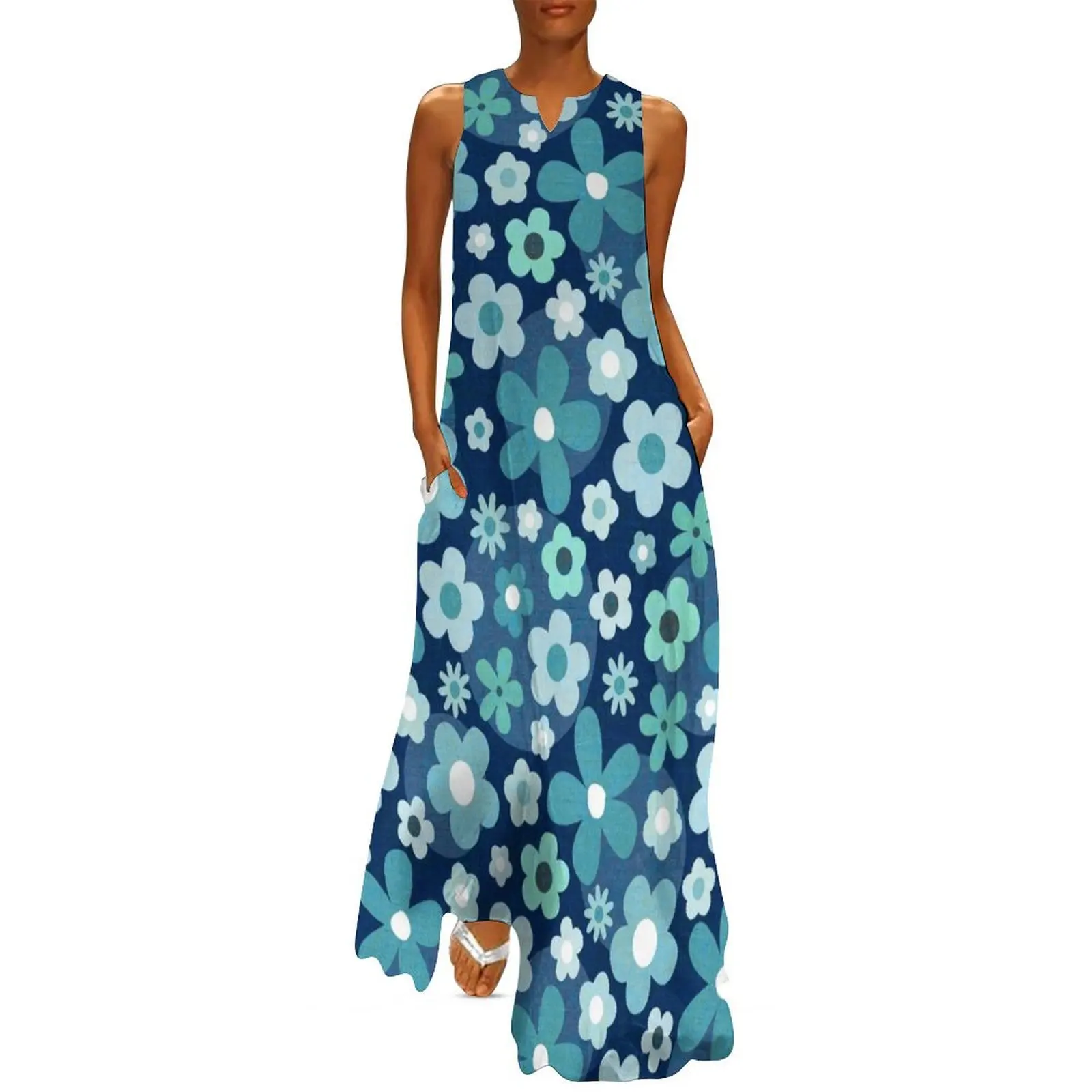 

Groovy Baby - Indigo and Aqua Long Dress Dress vintage long dresses for women Dress