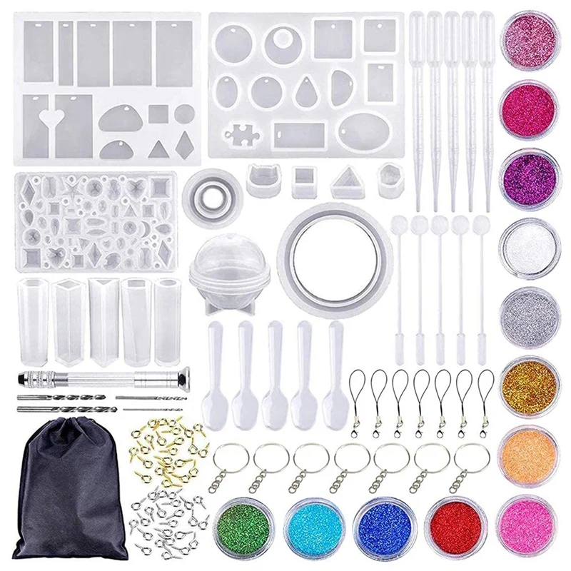 

Resin Casting Mold Kit, 108 PCS DIY Jewelry Craft Moulds Silicone Epoxy Resin Mold Including Keychain And Drill Tool Set