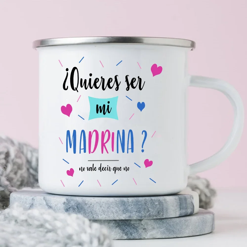 Would You Be My Godmother Printed Enamel Mug Cup Drink Milk Coffee Cups Marraine Request Retro Mugs Best Idea Gifts for Madrina