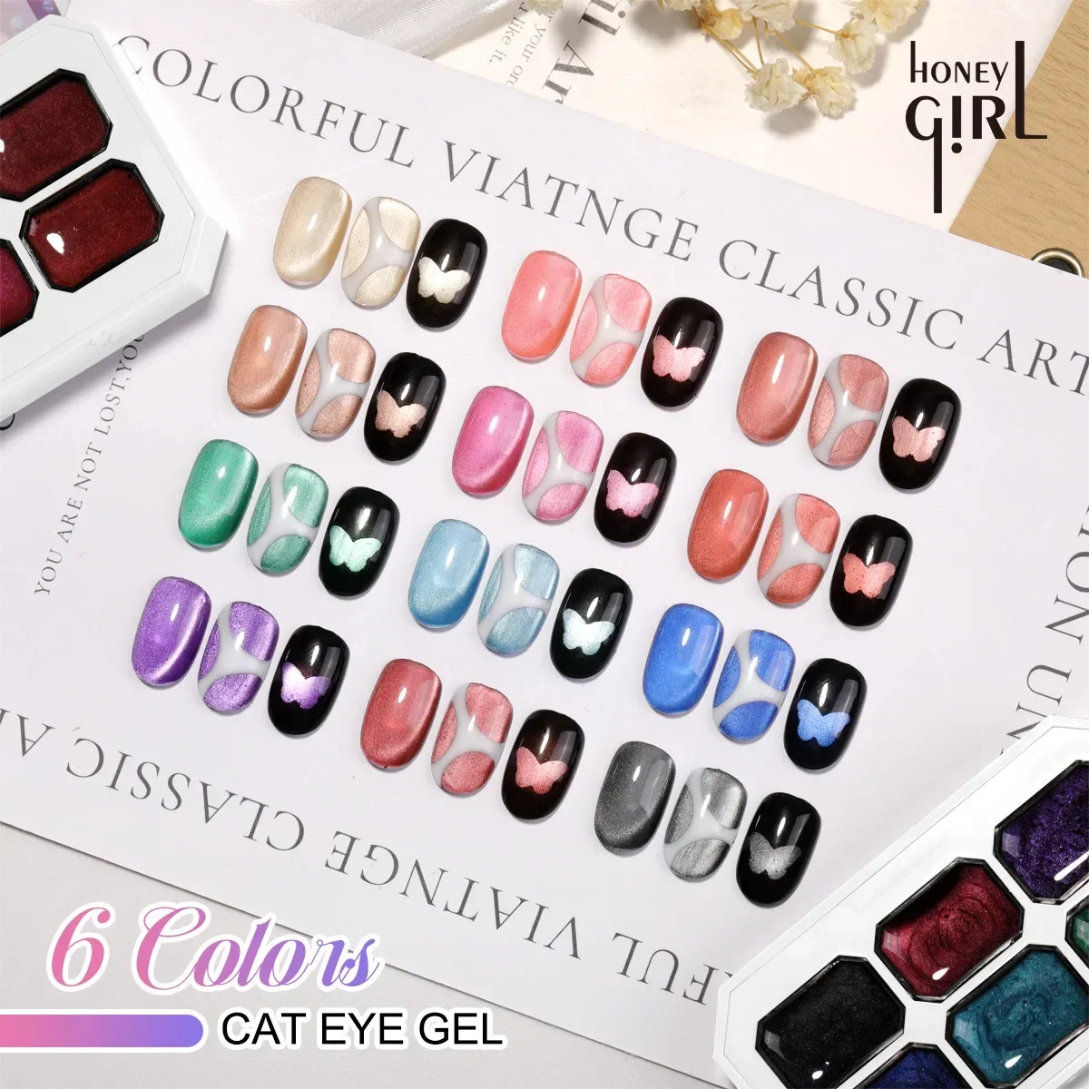 6-color cat's eye glitter porcelain white glass beads water glitter powder can be removed UV gel semi-permanent nail polish